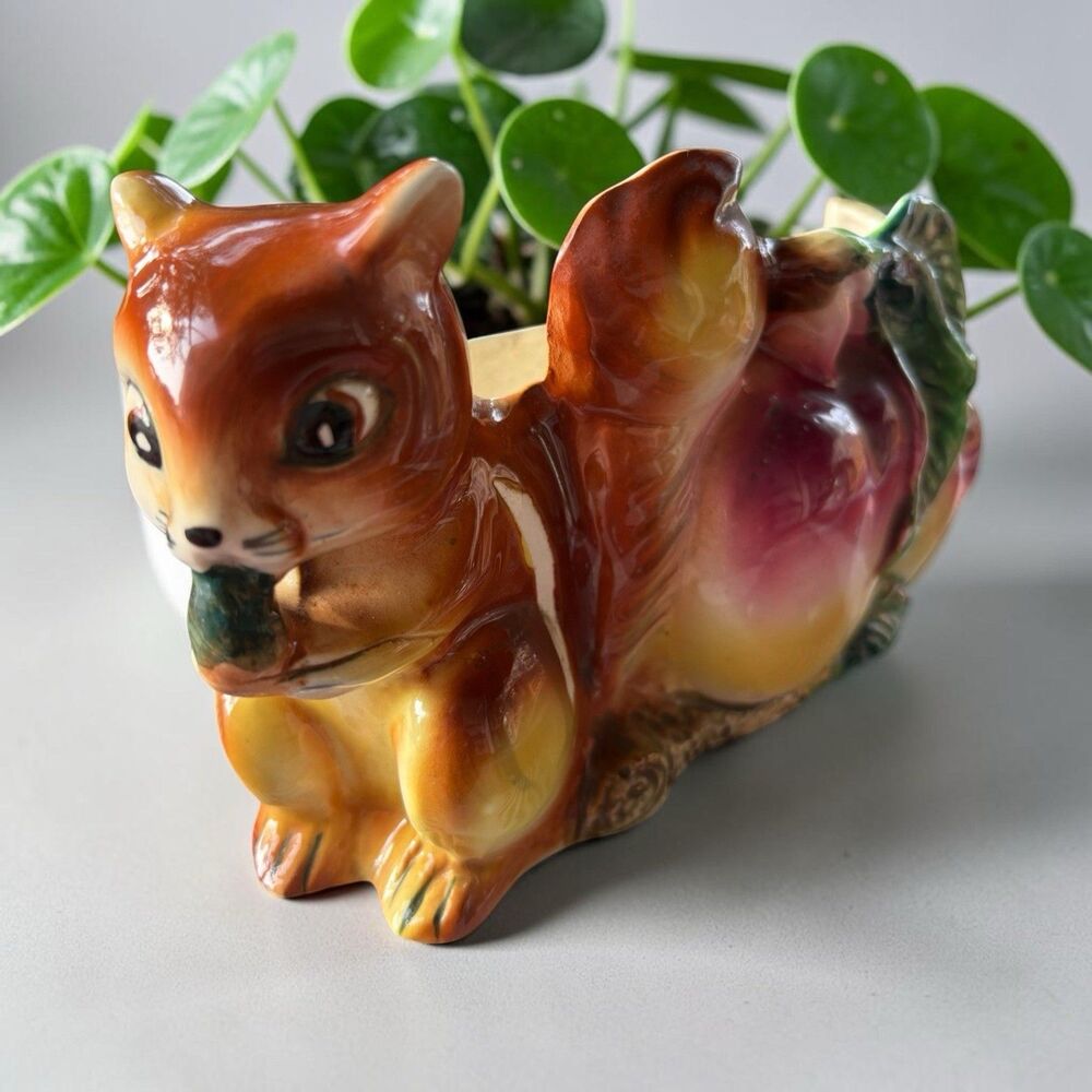 Squirrel With Fruit Trough Planter VTG Japan MCM Ceramic Kitschy
